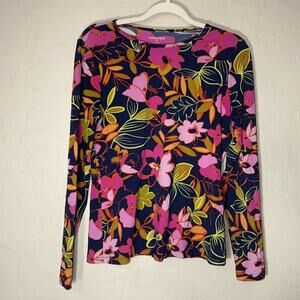 Lands end pink floral long sleeve rash guard top